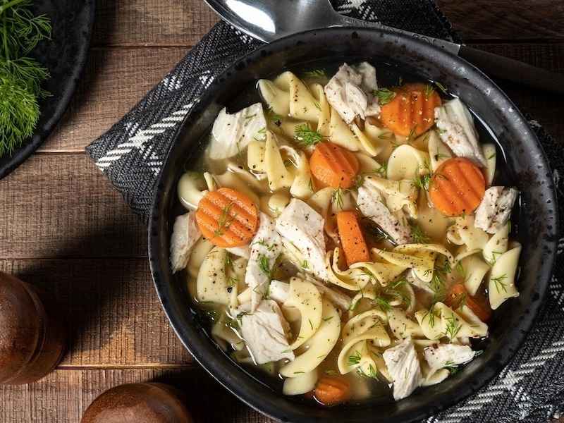 Bowl of chicken noodle soup